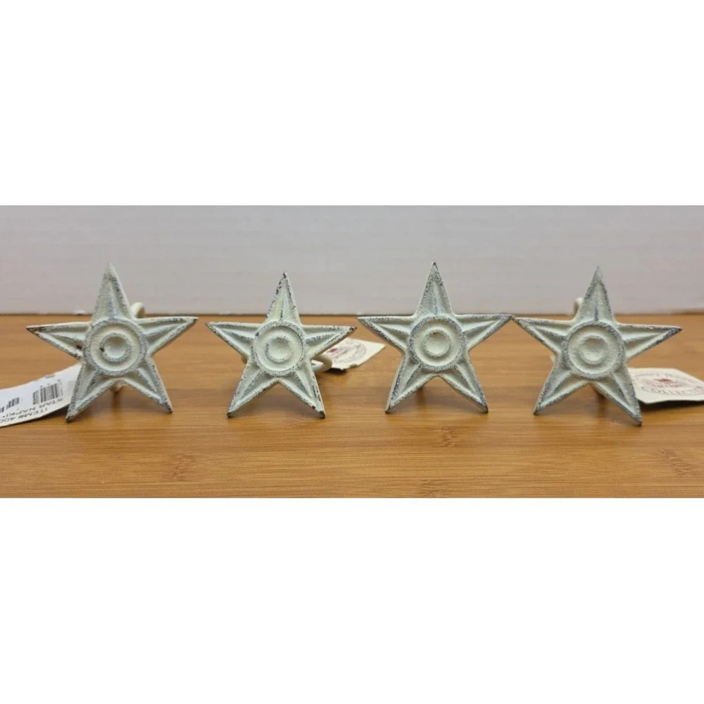 The Country House Collection‎ Set of 4 Rustic Cast Iron Star Napkin Ring Holders